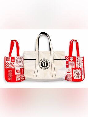 Lululemon Tote Bag Set – Brand New 20L White Tote + Brand New 2 Reusable Bags